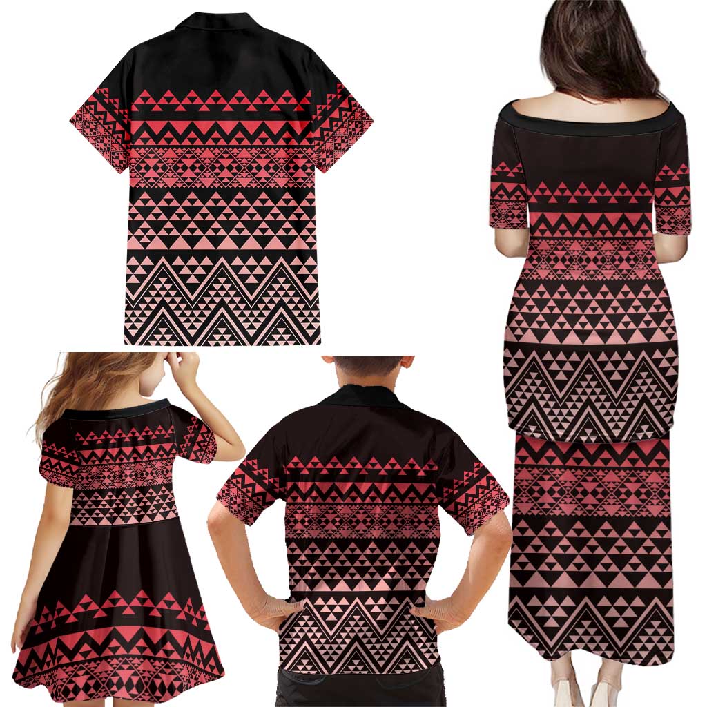 Maori Niho Taniwha Te Wheiao Family Matching Puletasi and Hawaiian Shirt Terracotta - Polynesian Pride
