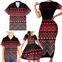 Maori Niho Taniwha Te Wheiao Family Matching Short Sleeve Bodycon Dress and Hawaiian Shirt Terracotta - Polynesian Pride