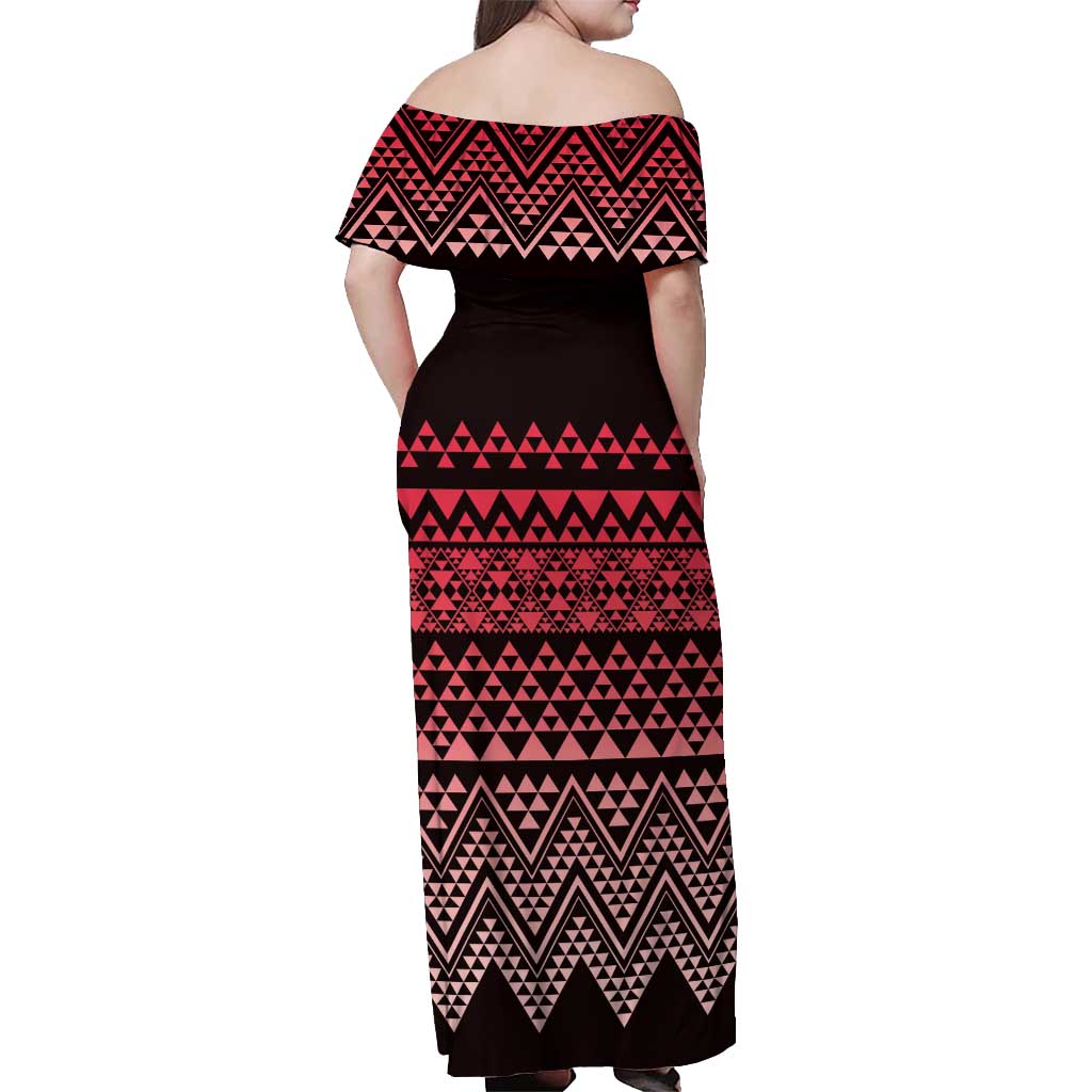 Maori Niho Taniwha Te Wheiao Off Shoulder Maxi Dress Terracotta - Polynesian Pride