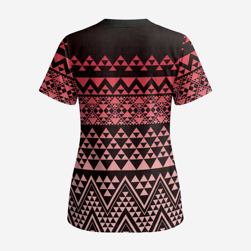 Maori Niho Taniwha Te Wheiao Scrub Top Terracotta LT7 - Polynesian Pride