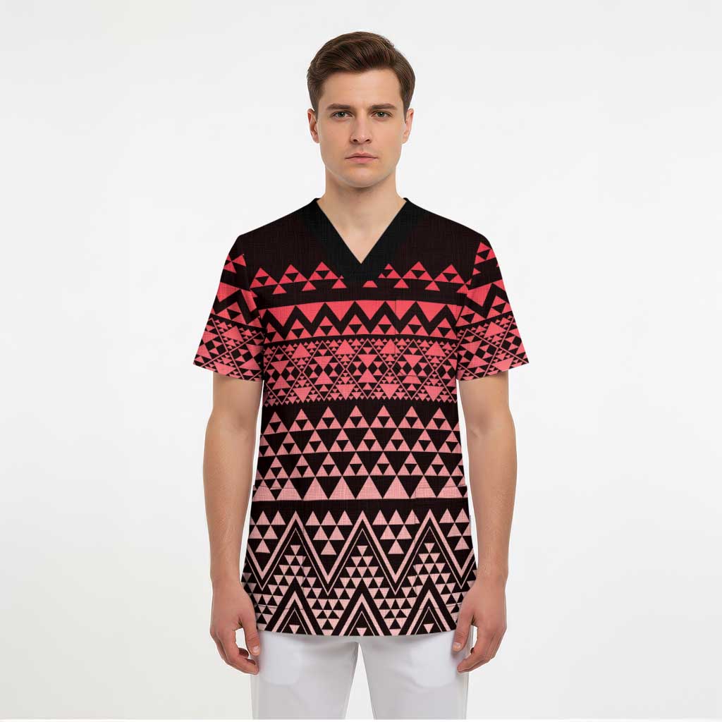 Maori Niho Taniwha Te Wheiao Scrub Top Terracotta LT7 - Polynesian Pride