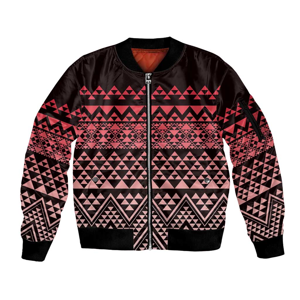 Maori Niho Taniwha Te Wheiao Sleeve Zip Bomber Jacket Terracotta - Polynesian Pride
