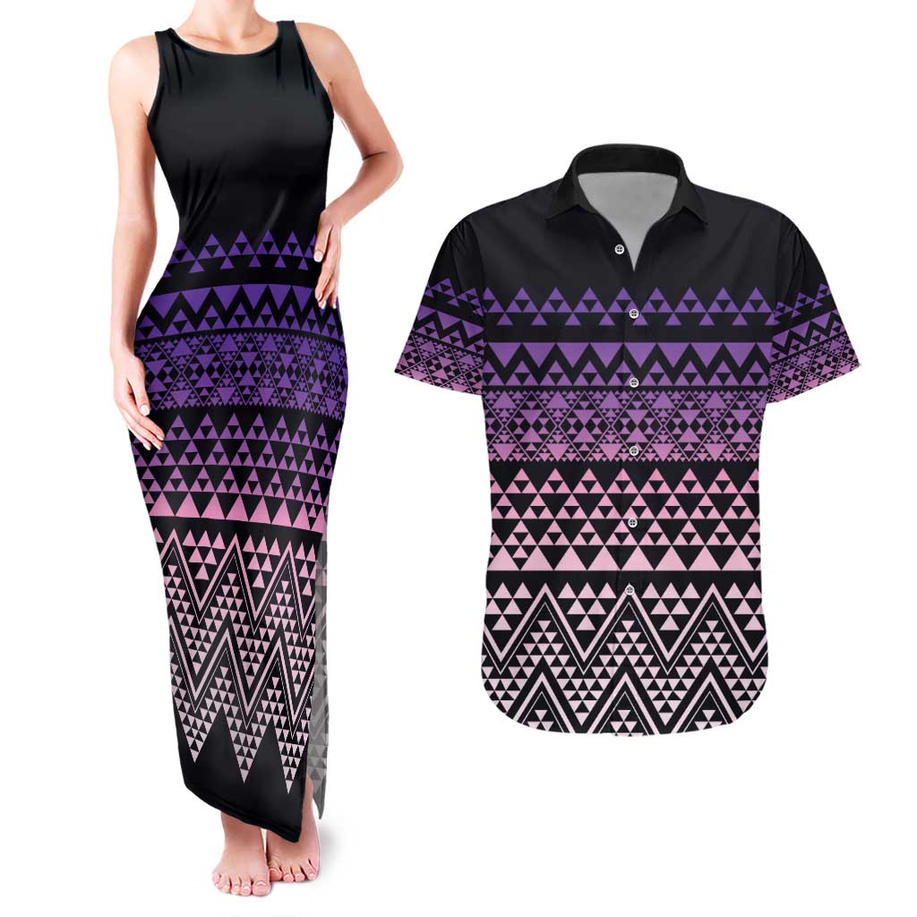 Maori Niho Taniwha Te Wheiao Couples Matching Tank Maxi Dress and Hawaiian Shirt Waiporoporo - Polynesian Pride