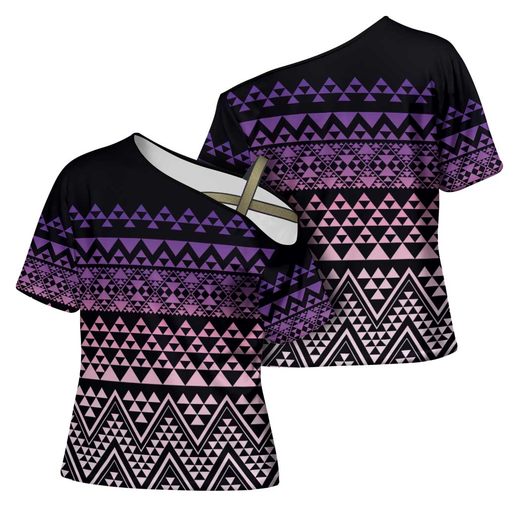 Maori Niho Taniwha Te Wheiao Cross Shoulder Shirt Waiporoporo LT7 - Polynesian Pride