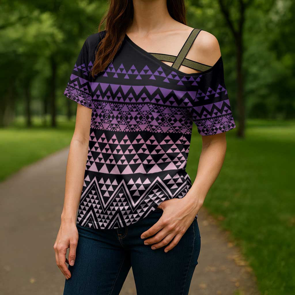 Maori Niho Taniwha Te Wheiao Cross Shoulder Shirt Waiporoporo LT7 - Polynesian Pride