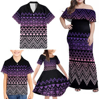 Maori Niho Taniwha Te Wheiao Family Matching Off Shoulder Maxi Dress and Hawaiian Shirt Waiporoporo - Polynesian Pride