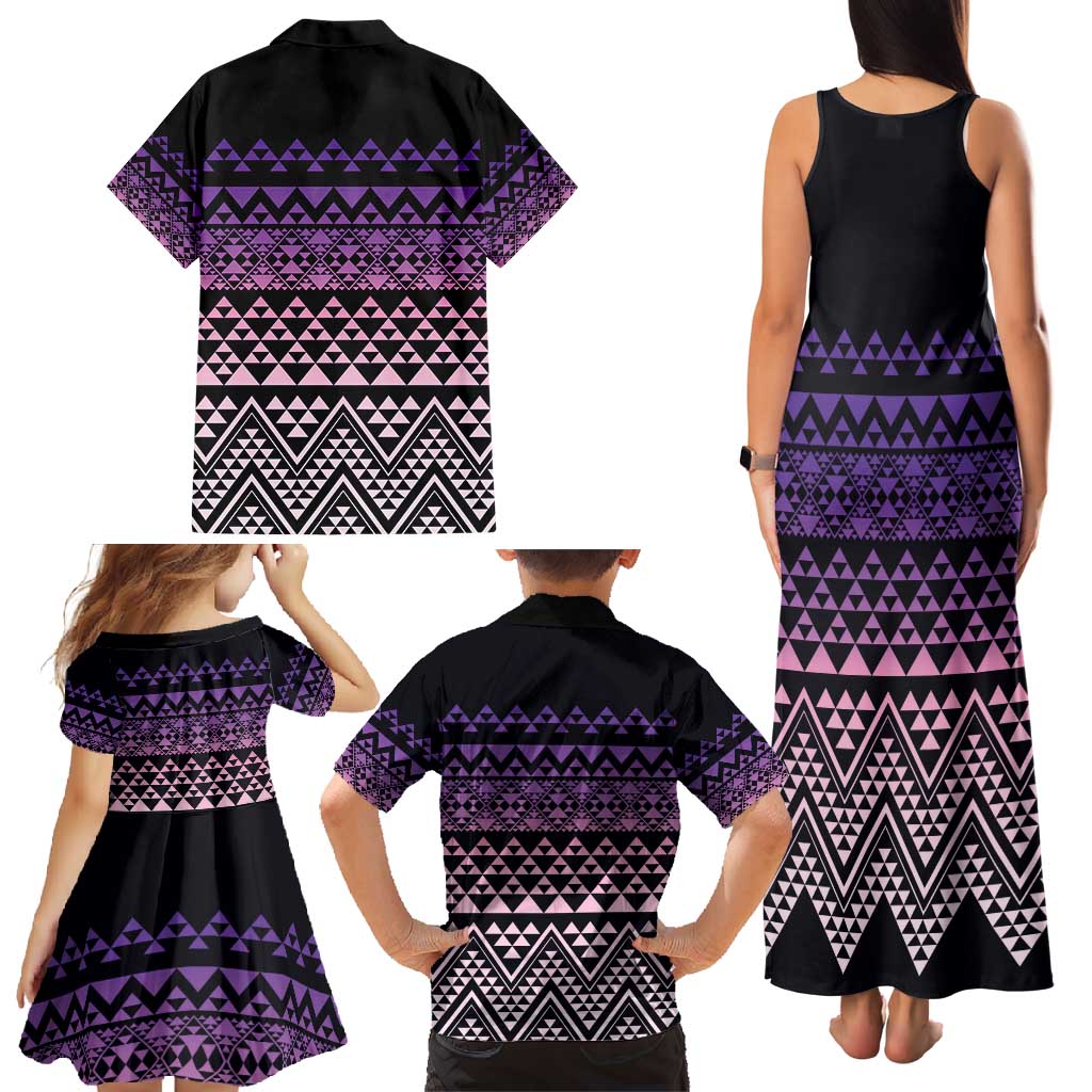 Maori Niho Taniwha Te Wheiao Family Matching Tank Maxi Dress and Hawaiian Shirt Waiporoporo - Polynesian Pride