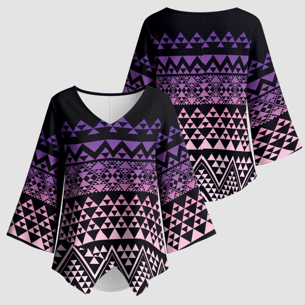 Maori Niho Taniwha Te Wheiao Kimono Sleeve Blouse Waiporoporo LT7 - Polynesian Pride