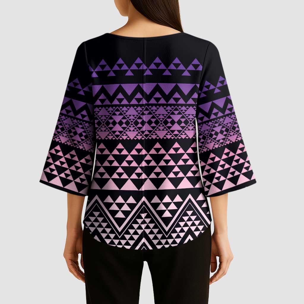 Maori Niho Taniwha Te Wheiao Kimono Sleeve Blouse Waiporoporo LT7 - Polynesian Pride