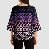 Maori Niho Taniwha Te Wheiao Kimono Sleeve Blouse Waiporoporo LT7 - Polynesian Pride
