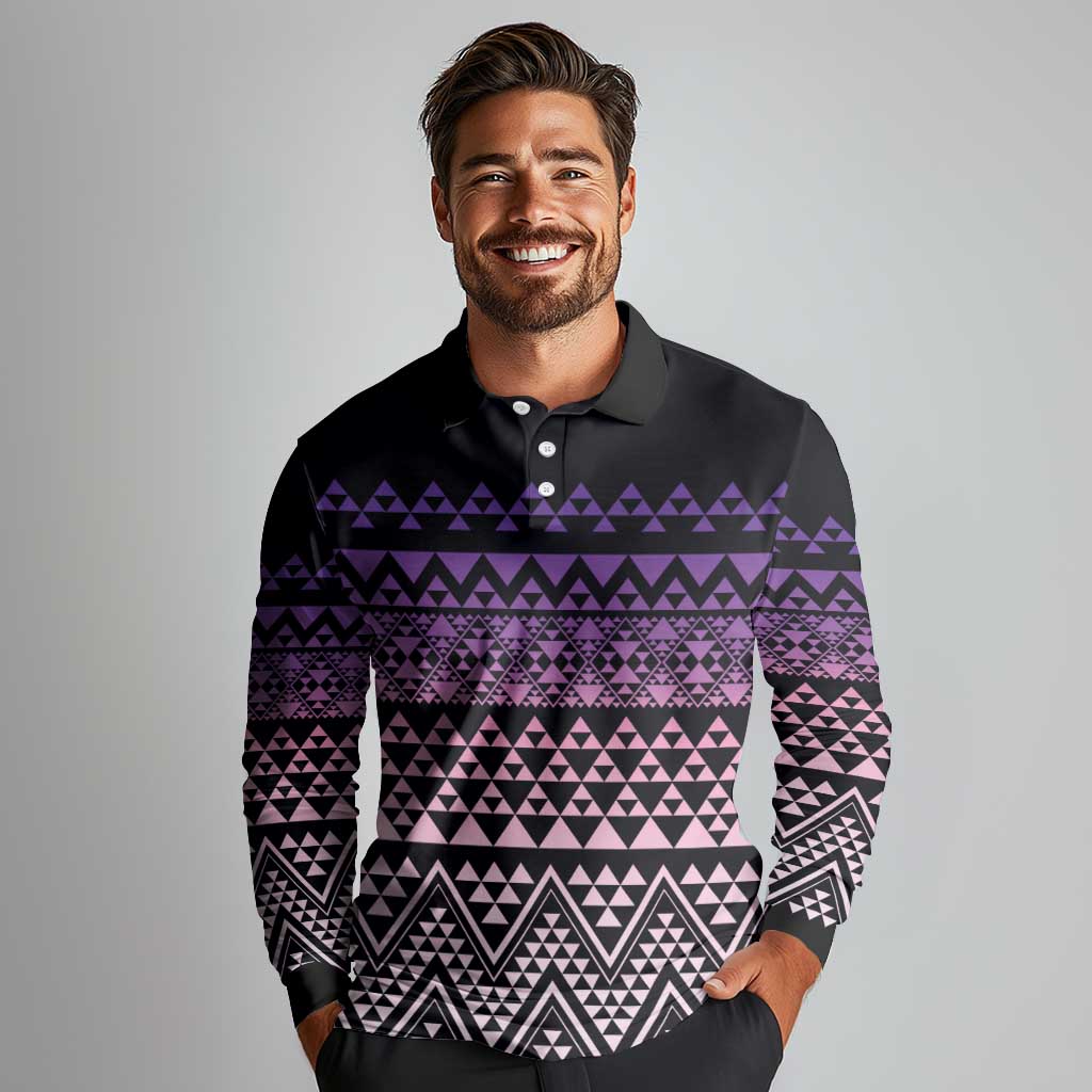 Maori Niho Taniwha Te Wheiao Long Sleeve Polo Shirt Waiporoporo - Polynesian Pride