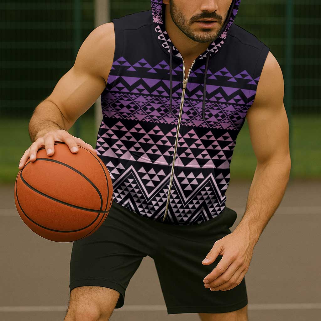 Maori Niho Taniwha Te Wheiao Sleeveless Zip Hoodie Waiporoporo - Polynesian Pride