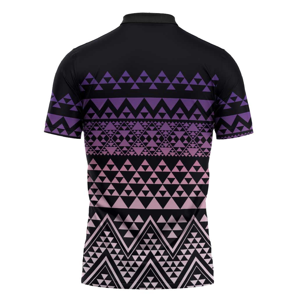 Maori Niho Taniwha Te Wheiao Zipper Polo Shirt Waiporoporo - Polynesian Pride