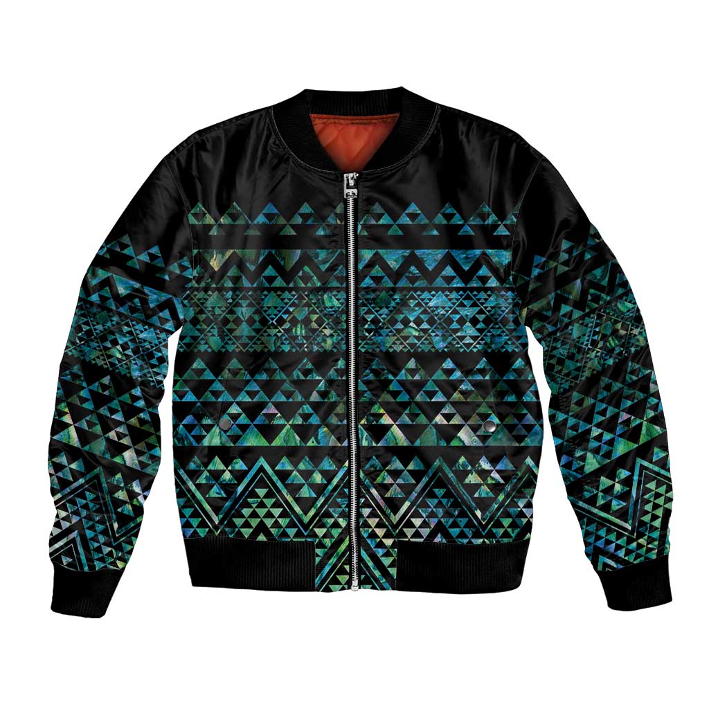 Maori Niho Taniwha Te Wheiao Bomber Jacket Paua Shell - Polynesian Pride