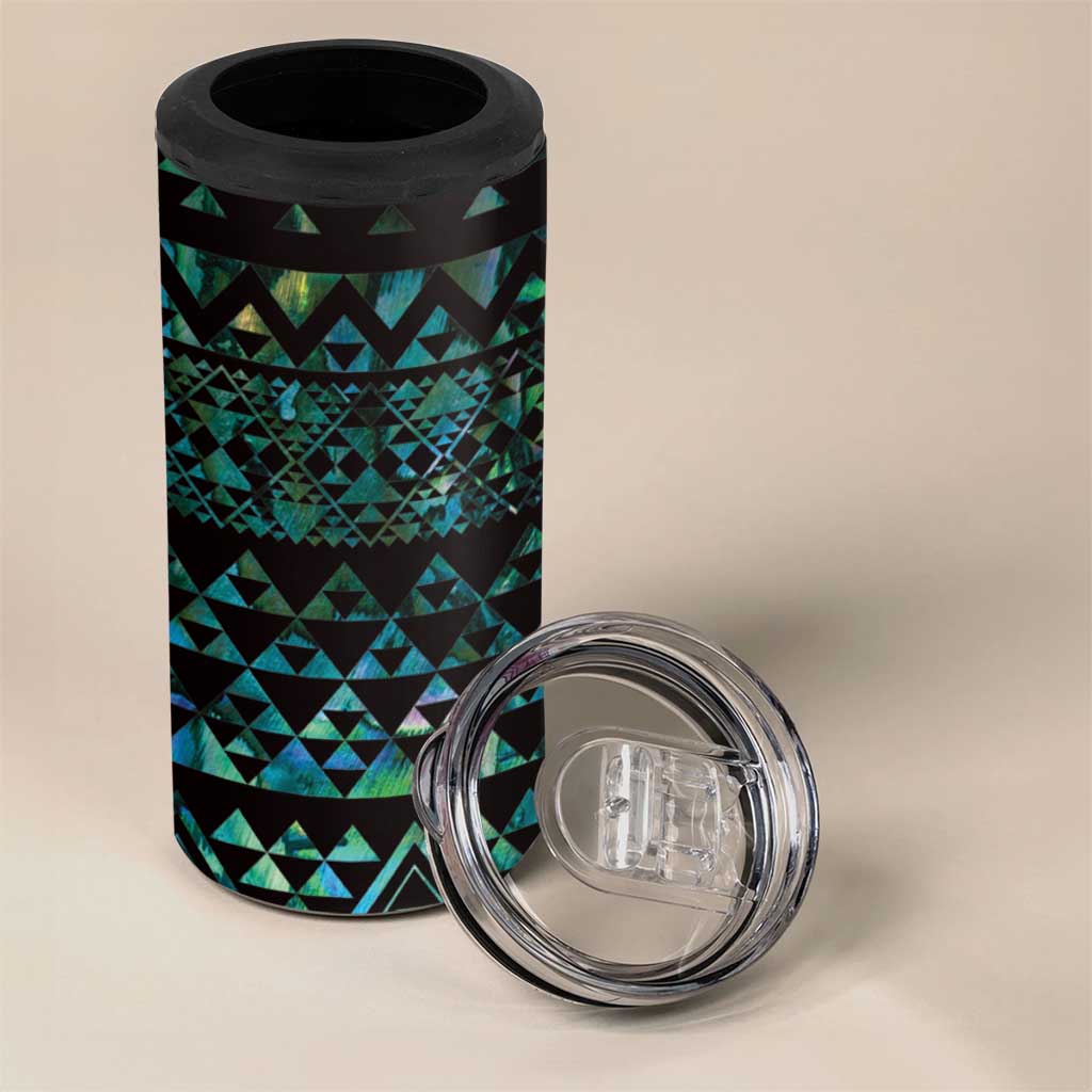 Maori Niho Taniwha Te Wheiao 4 in 1 Can Cooler Tumbler Paua Shell - Polynesian Pride
