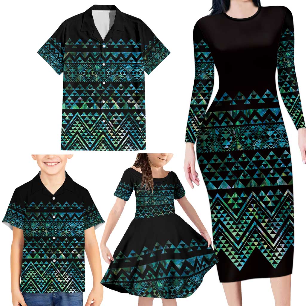 Maori Niho Taniwha Te Wheiao Family Matching Long Sleeve Bodycon Dress and Hawaiian Shirt Paua Shell - Polynesian Pride