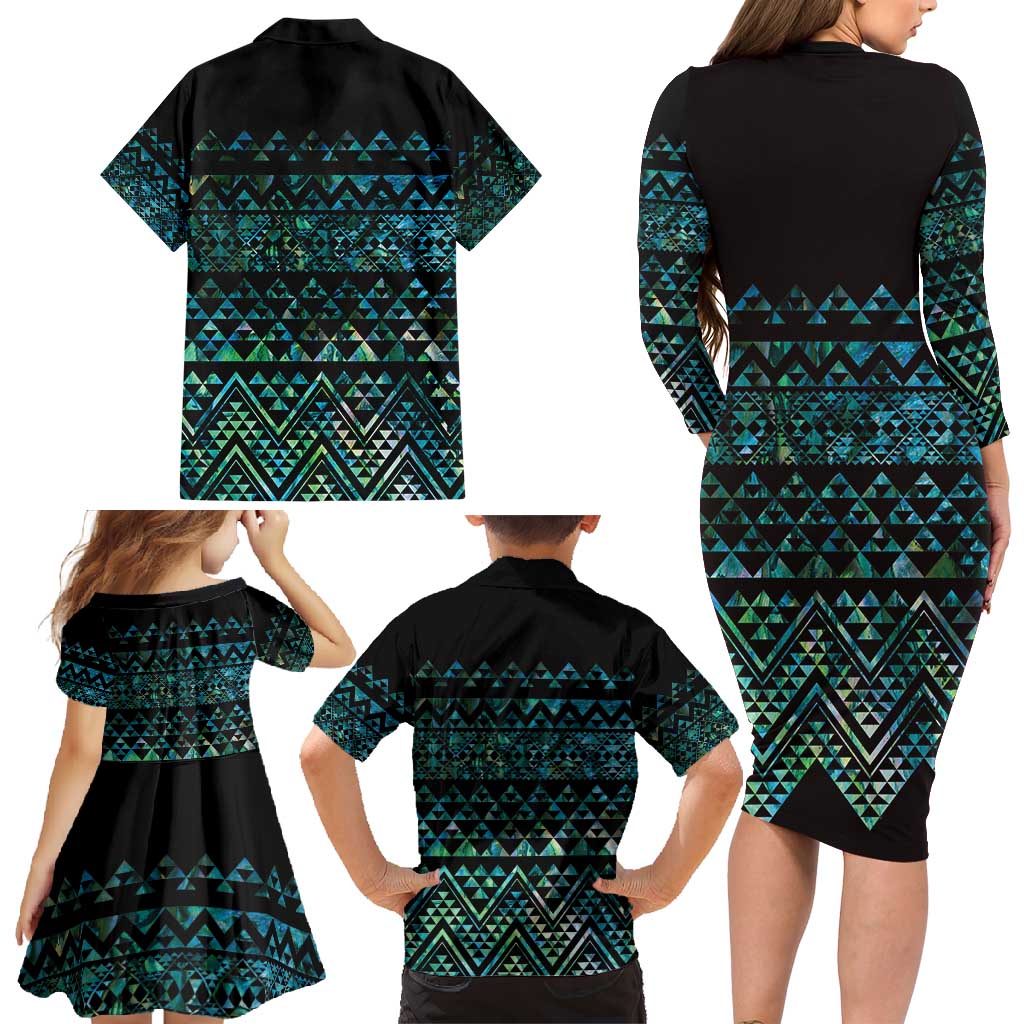 Maori Niho Taniwha Te Wheiao Family Matching Long Sleeve Bodycon Dress and Hawaiian Shirt Paua Shell - Polynesian Pride