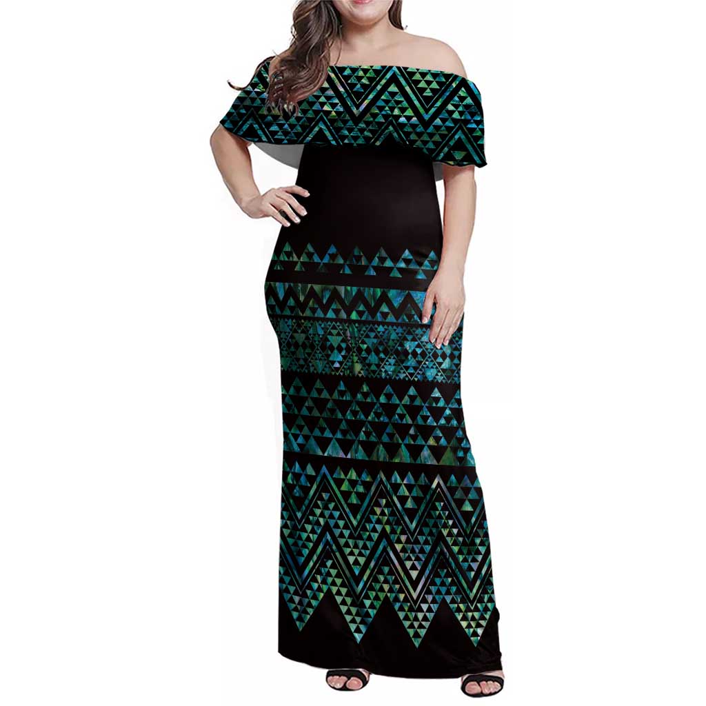Maori Niho Taniwha Te Wheiao Family Matching Off Shoulder Maxi Dress and Hawaiian Shirt Paua Shell - Polynesian Pride