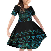 Maori Niho Taniwha Te Wheiao Family Matching Off Shoulder Short Dress and Hawaiian Shirt Paua Shell - Polynesian Pride