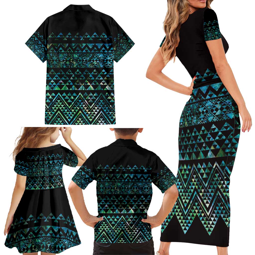 Maori Niho Taniwha Te Wheiao Family Matching Short Sleeve Bodycon Dress and Hawaiian Shirt Paua Shell - Polynesian Pride