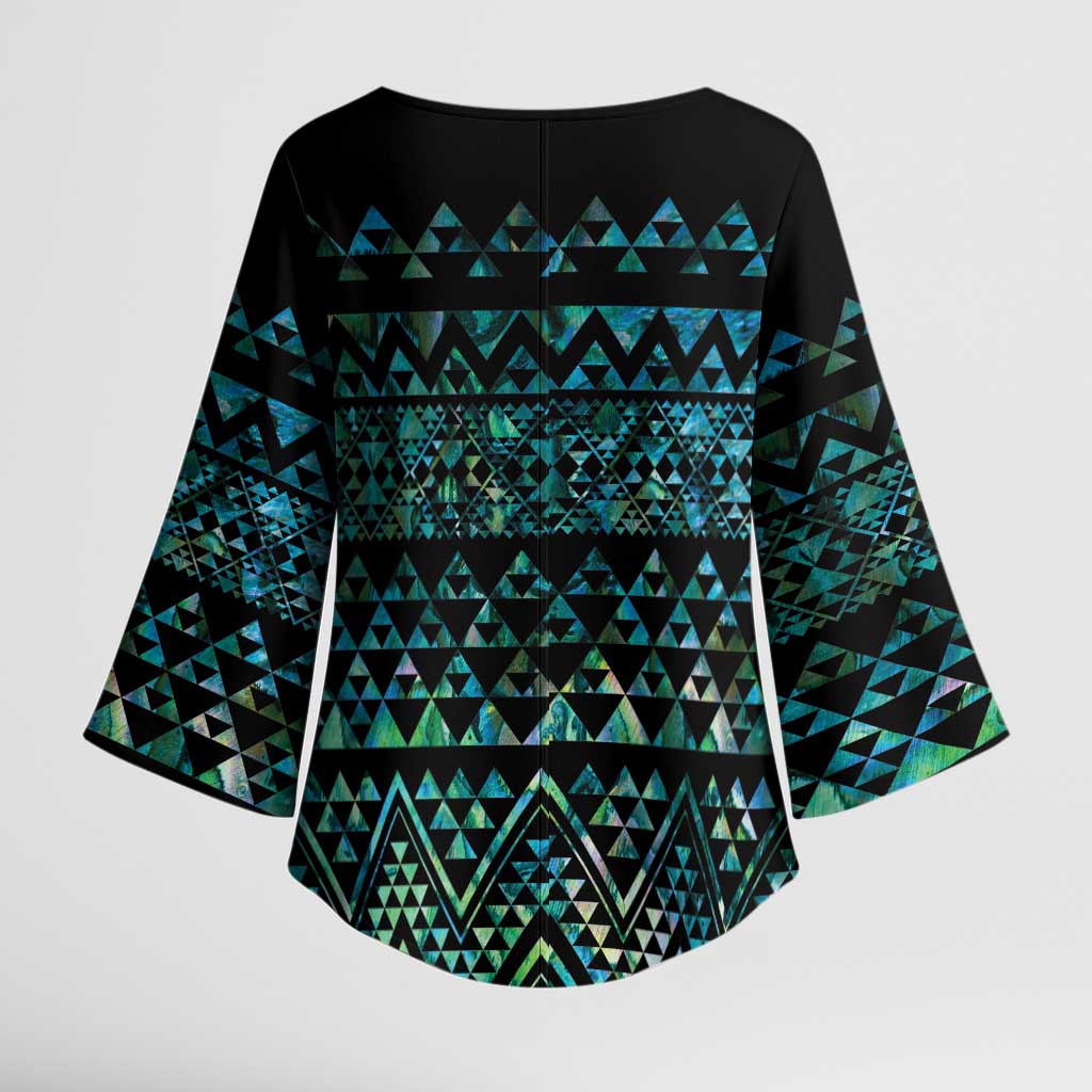 Maori Niho Taniwha Te Wheiao Kimono Sleeve Blouse Paua Shell - Polynesian Pride