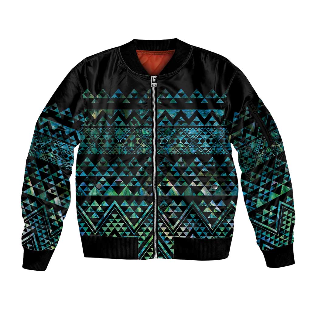 Maori Niho Taniwha Te Wheiao Sleeve Zip Bomber Jacket Paua Shell - Polynesian Pride