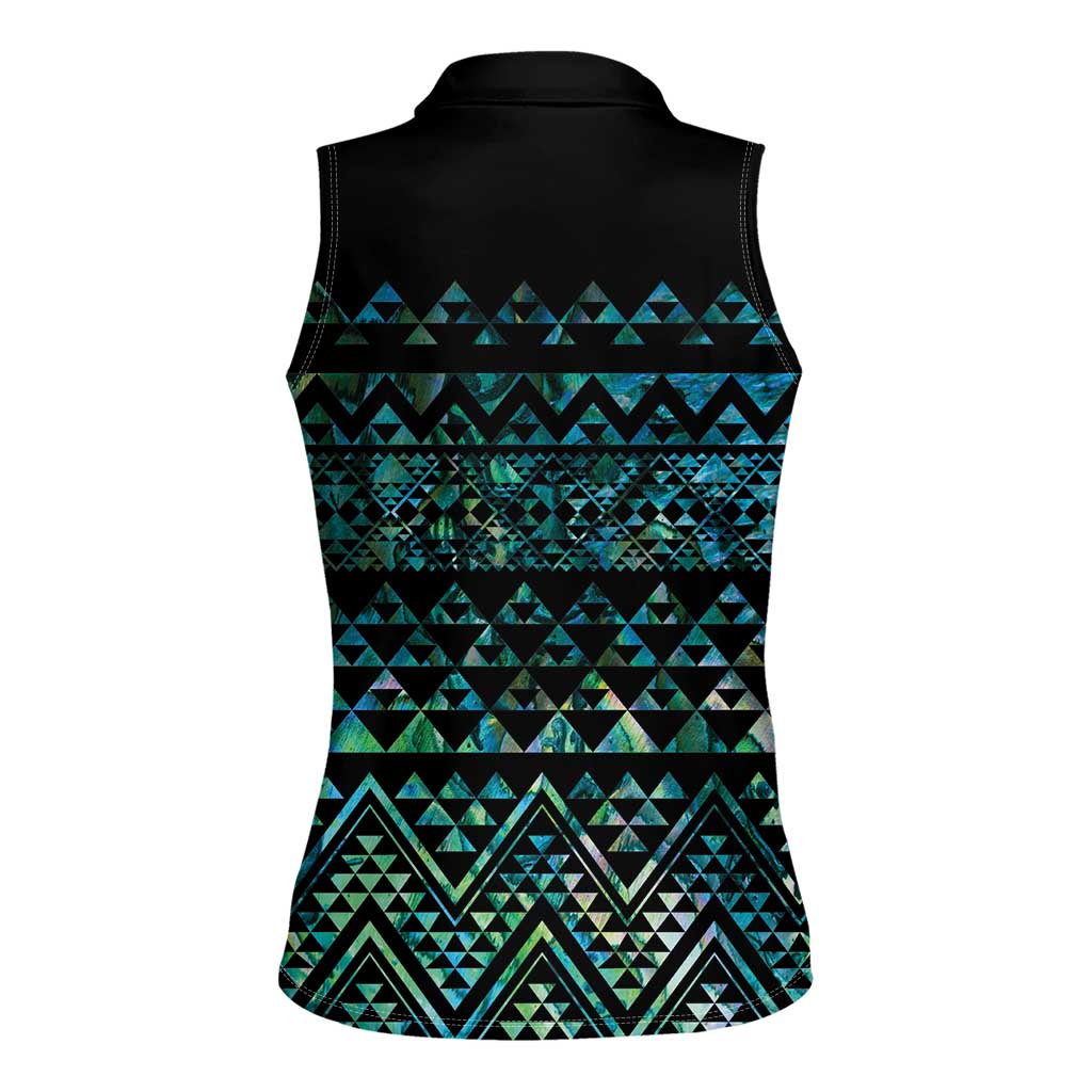 Maori Niho Taniwha Te Wheiao Women Sleeveless Polo Shirt Paua Shell - Polynesian Pride