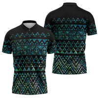 Maori Niho Taniwha Te Wheiao Zipper Polo Shirt Paua Shell - Polynesian Pride