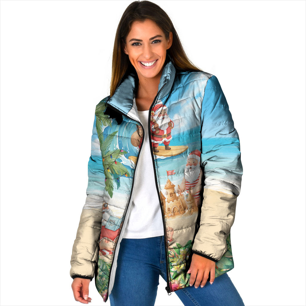 Tropical Christmas Funny Santa Padded Jacket Beach Vacation LT7 Women Multicolor - Polynesian Pride