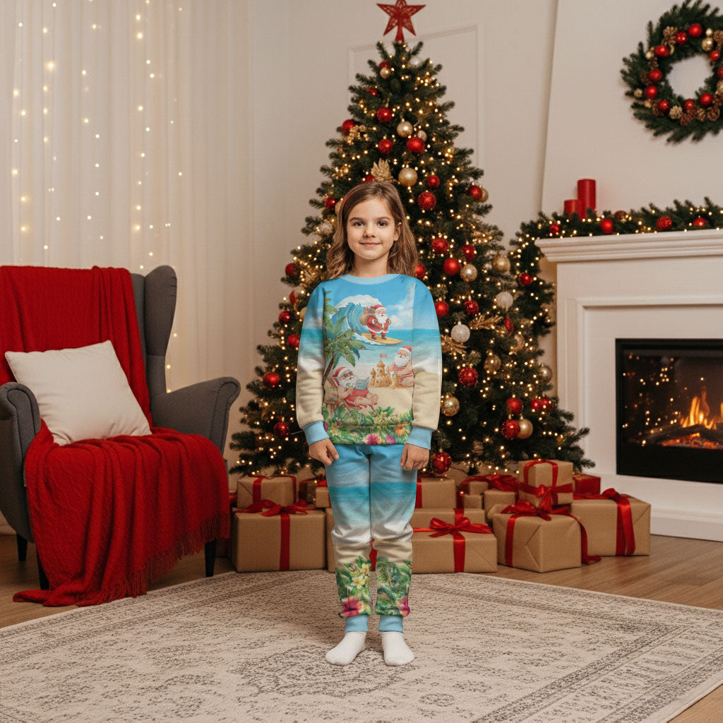 Tropical Christmas Funny Santa Christmas Pajama Set Beach Vacation LT7 Kid Multicolor - Polynesian Pride