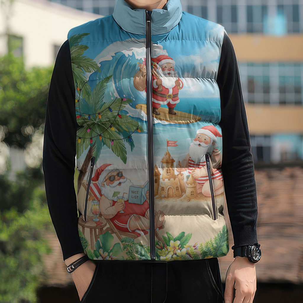 Tropical Christmas Funny Santa Sleeveless Puffer Jacket Beach Vacation LT7 - Polynesian Pride