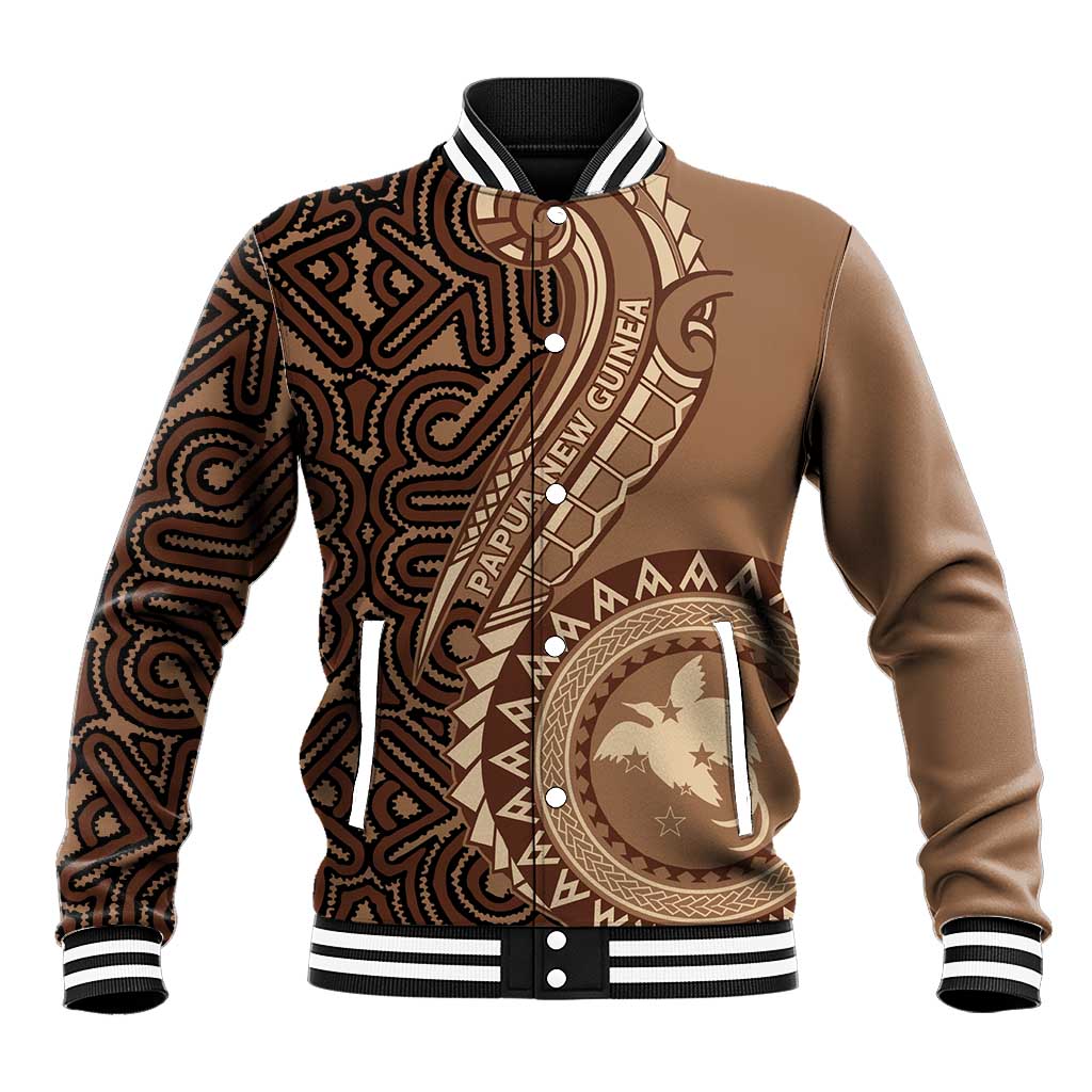 Papua New Guinea Oro Tapa Motif Baseball Jacket Classic LT7 Unisex Brown - Polynesian Pride