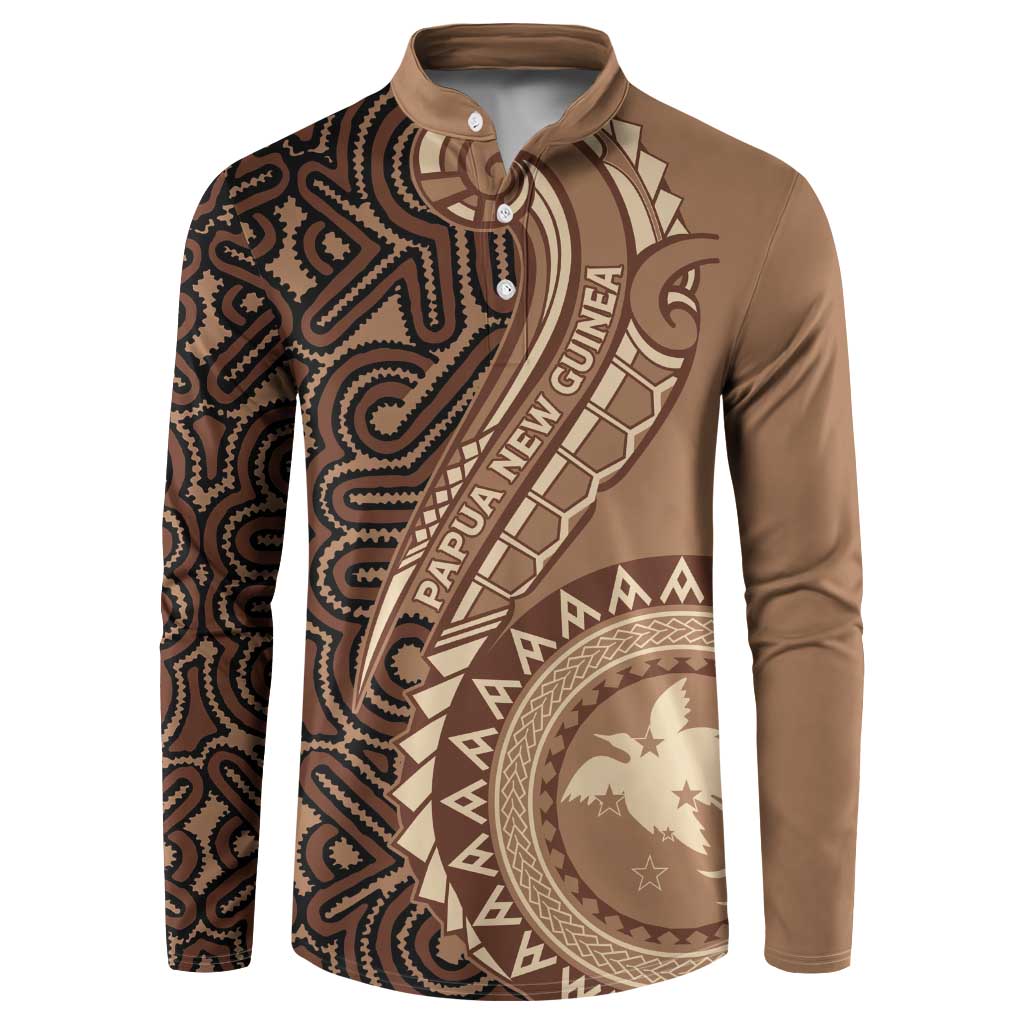 Papua New Guinea Oro Tapa Motif Button Sweatshirt Classic LT7 Brown - Polynesian Pride