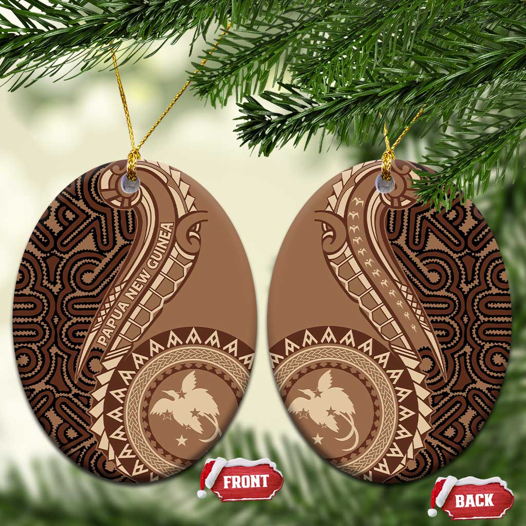 Papua New Guinea Oro Tapa Motif Ceramic Ornament Classic LT7 Oval Brown - Polynesian Pride