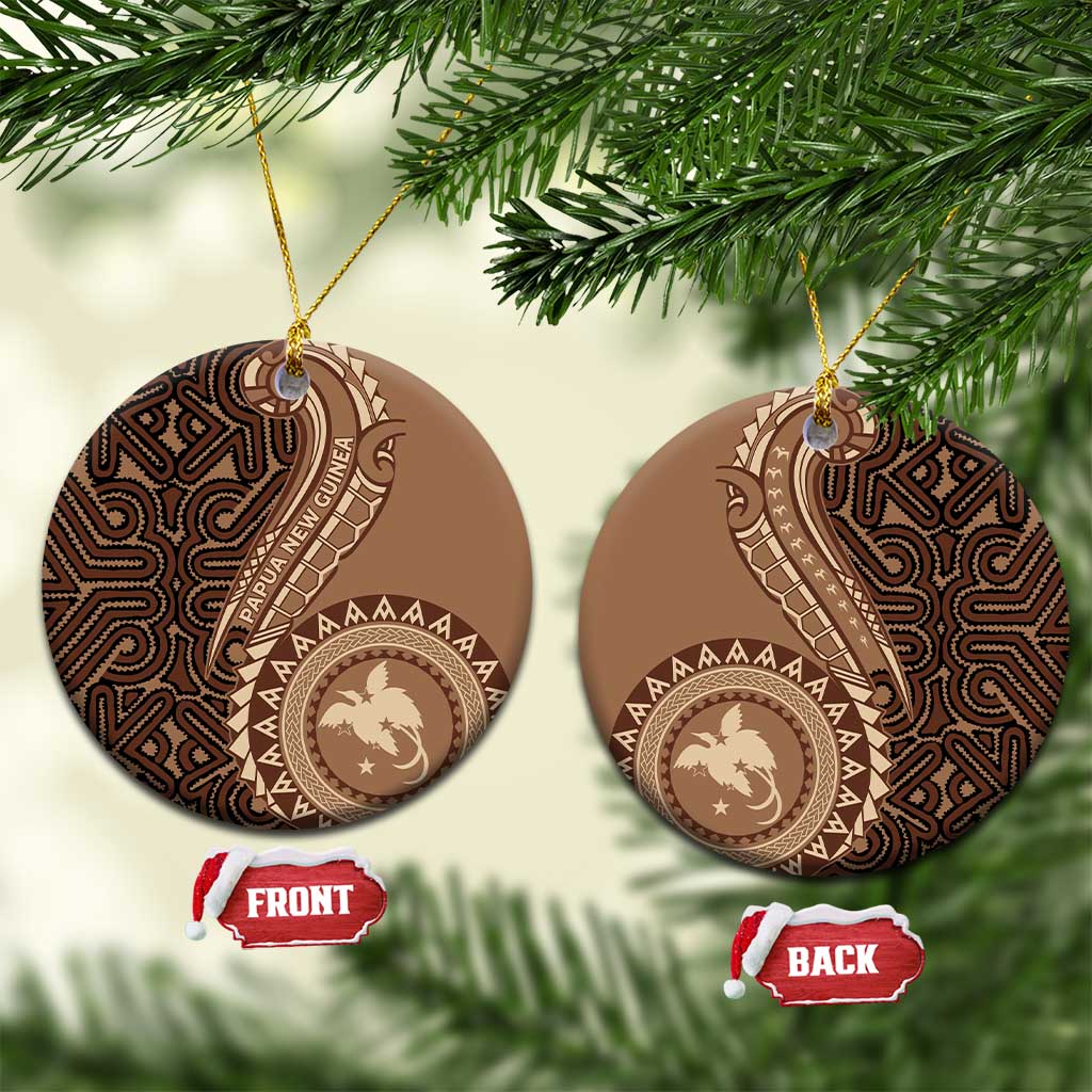 Papua New Guinea Oro Tapa Motif Ceramic Ornament Classic LT7 Circle Brown - Polynesian Pride