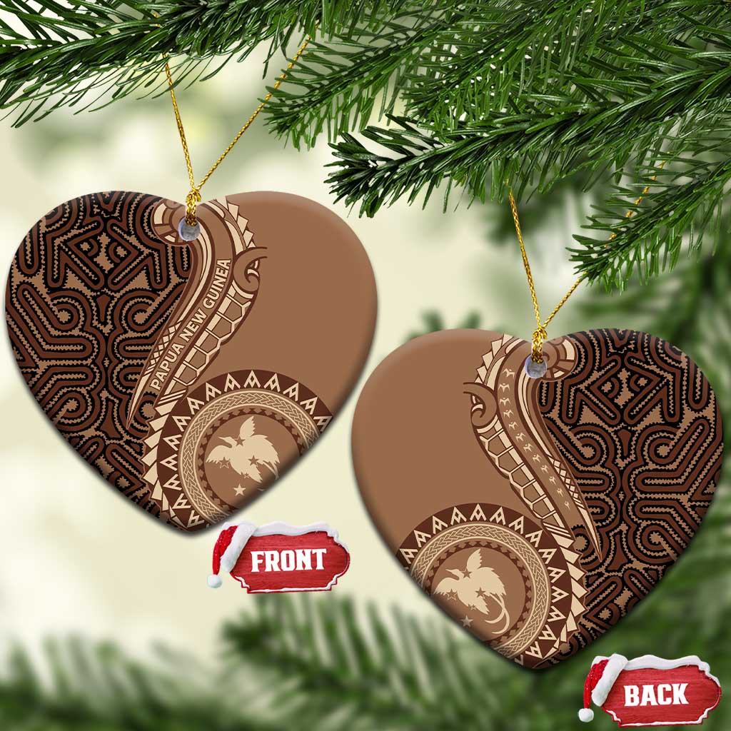 Papua New Guinea Oro Tapa Motif Ceramic Ornament Classic LT7 Heart Brown - Polynesian Pride