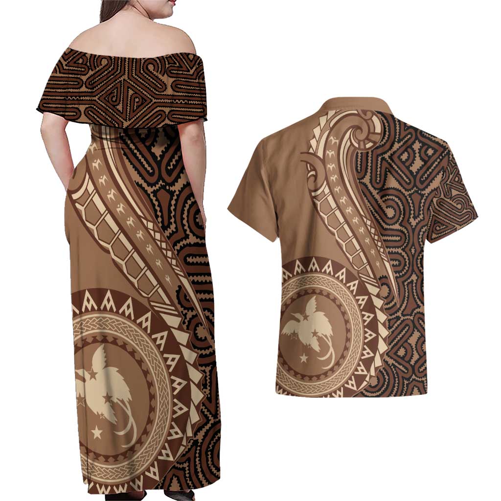 Papua New Guinea Oro Tapa Motif Couples Matching Off Shoulder Maxi Dress and Hawaiian Shirt Classic