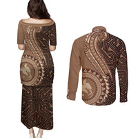 Papua New Guinea Oro Tapa Motif Couples Matching Puletasi and Long Sleeve Button Shirt Classic LT7 - Polynesian Pride