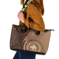Papua New Guinea Oro Tapa Motif Leather Tote Bag Classic LT7 Brown - Polynesian Pride
