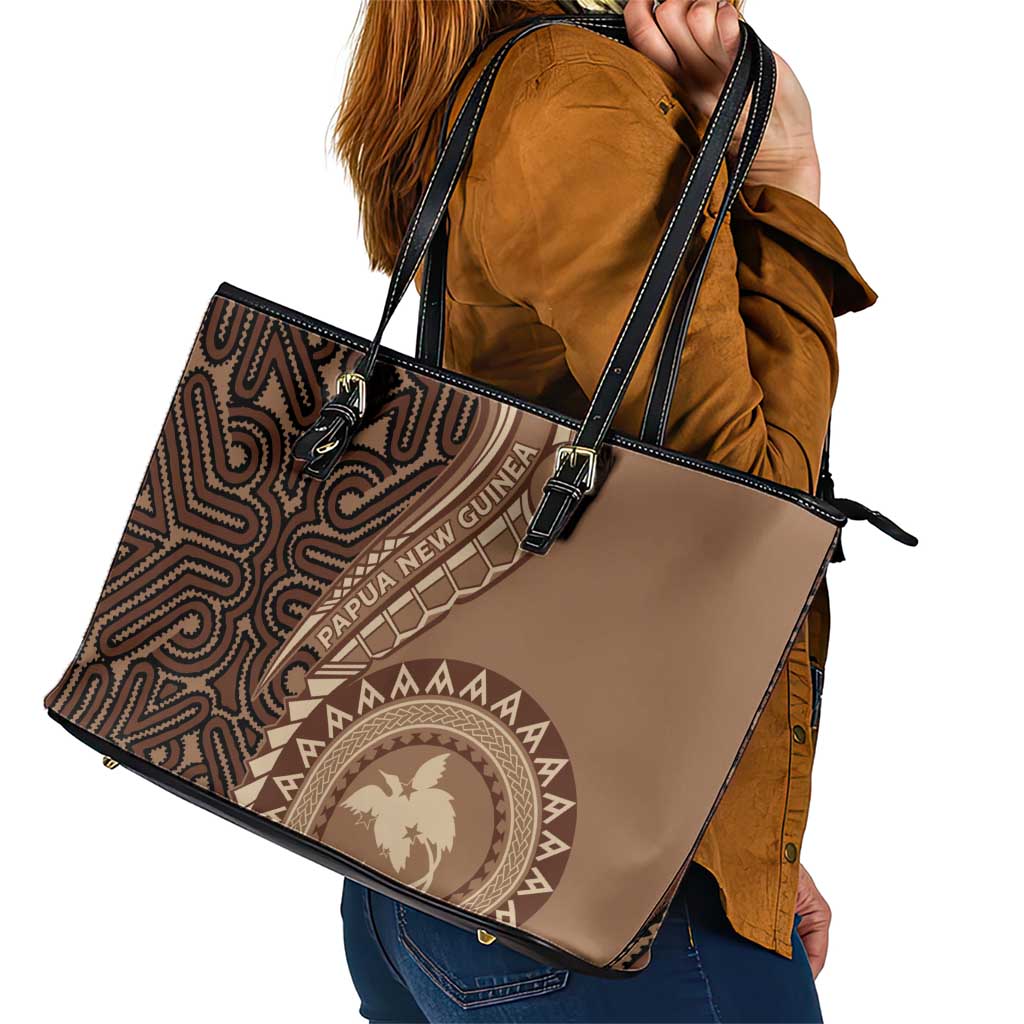 Papua New Guinea Oro Tapa Motif Leather Tote Bag Classic LT7 - Polynesian Pride