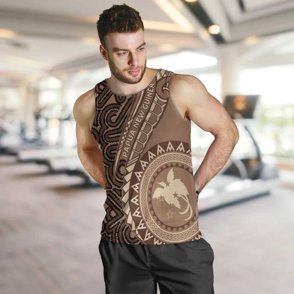 Papua New Guinea Oro Tapa Motif Men Tank Top Classic LT7 Brown - Polynesian Pride