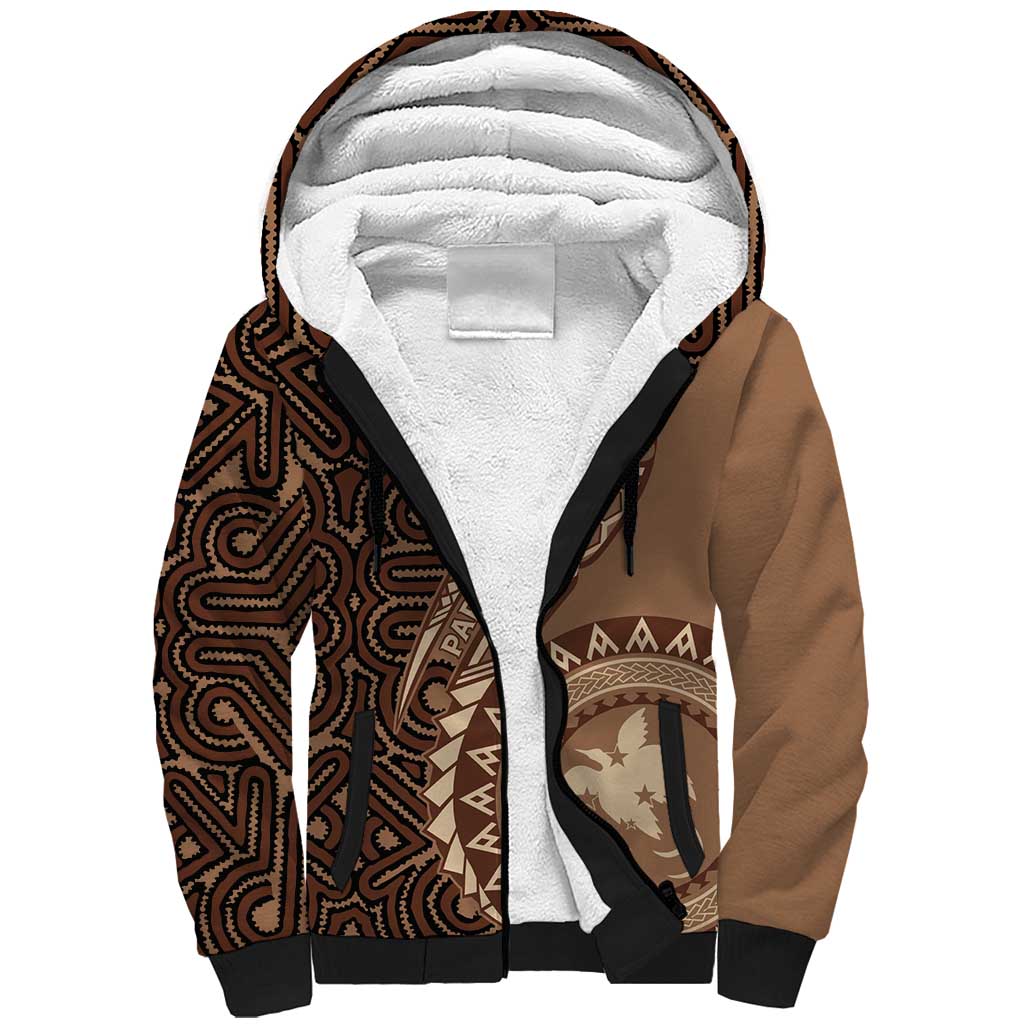 Papua New Guinea Oro Tapa Motif Sherpa Hoodie Classic LT7 Unisex Brown - Polynesian Pride