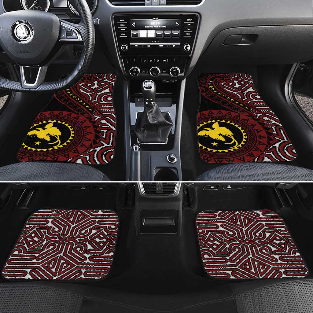 Papua New Guinea Oro Tapa Motif Car Mats Special LT7 Set 4pcs Black - Polynesian Pride