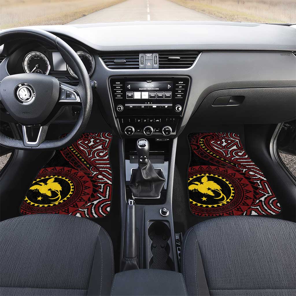 Papua New Guinea Oro Tapa Motif Car Mats Special LT7 Set 2pcs - Front Black - Polynesian Pride