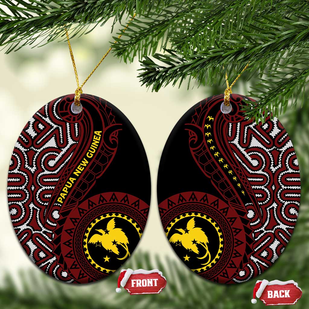 Papua New Guinea Oro Tapa Motif Ceramic Ornament Special LT7 Oval Black - Polynesian Pride