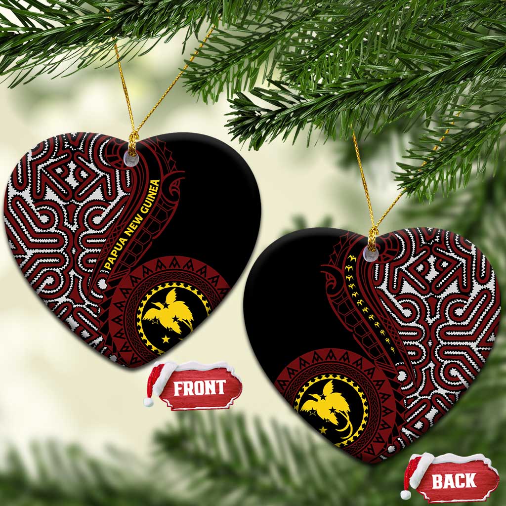 Papua New Guinea Oro Tapa Motif Ceramic Ornament Special LT7 Heart Black - Polynesian Pride