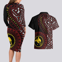 Papua New Guinea Oro Tapa Motif Couples Matching Long Sleeve Bodycon Dress and Hawaiian Shirt Special