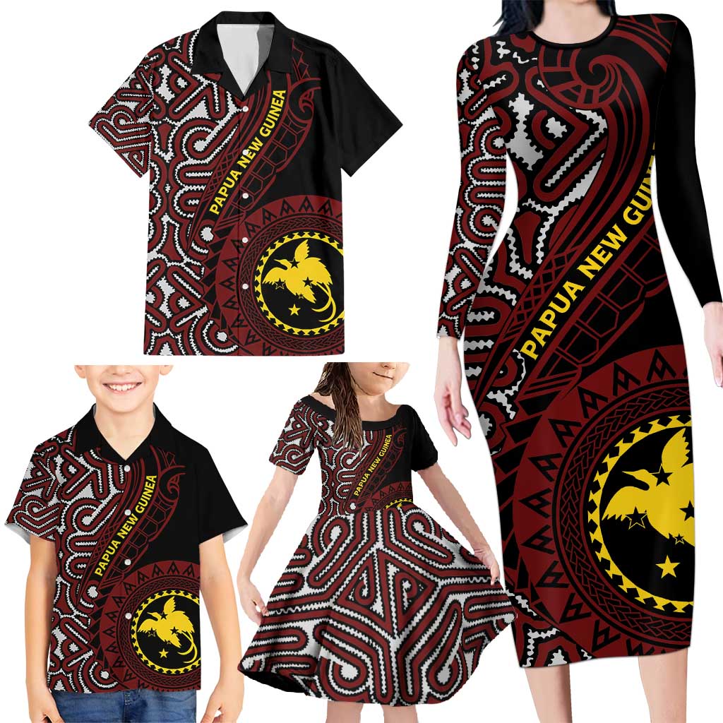 Papua New Guinea Oro Tapa Motif Family Matching Long Sleeve Bodycon Dress and Hawaiian Shirt Special