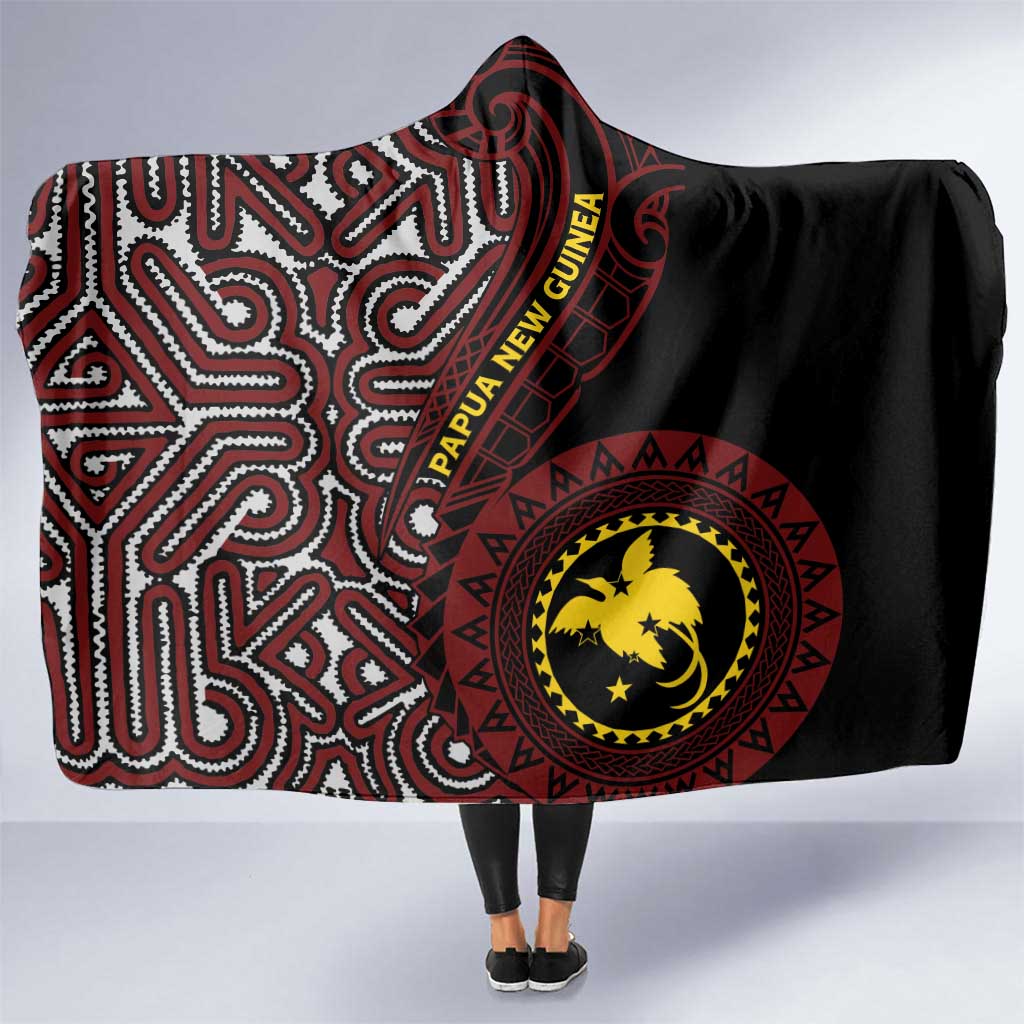 Papua New Guinea Oro Tapa Motif Hooded Blanket Special LT7 One Size Black - Polynesian Pride