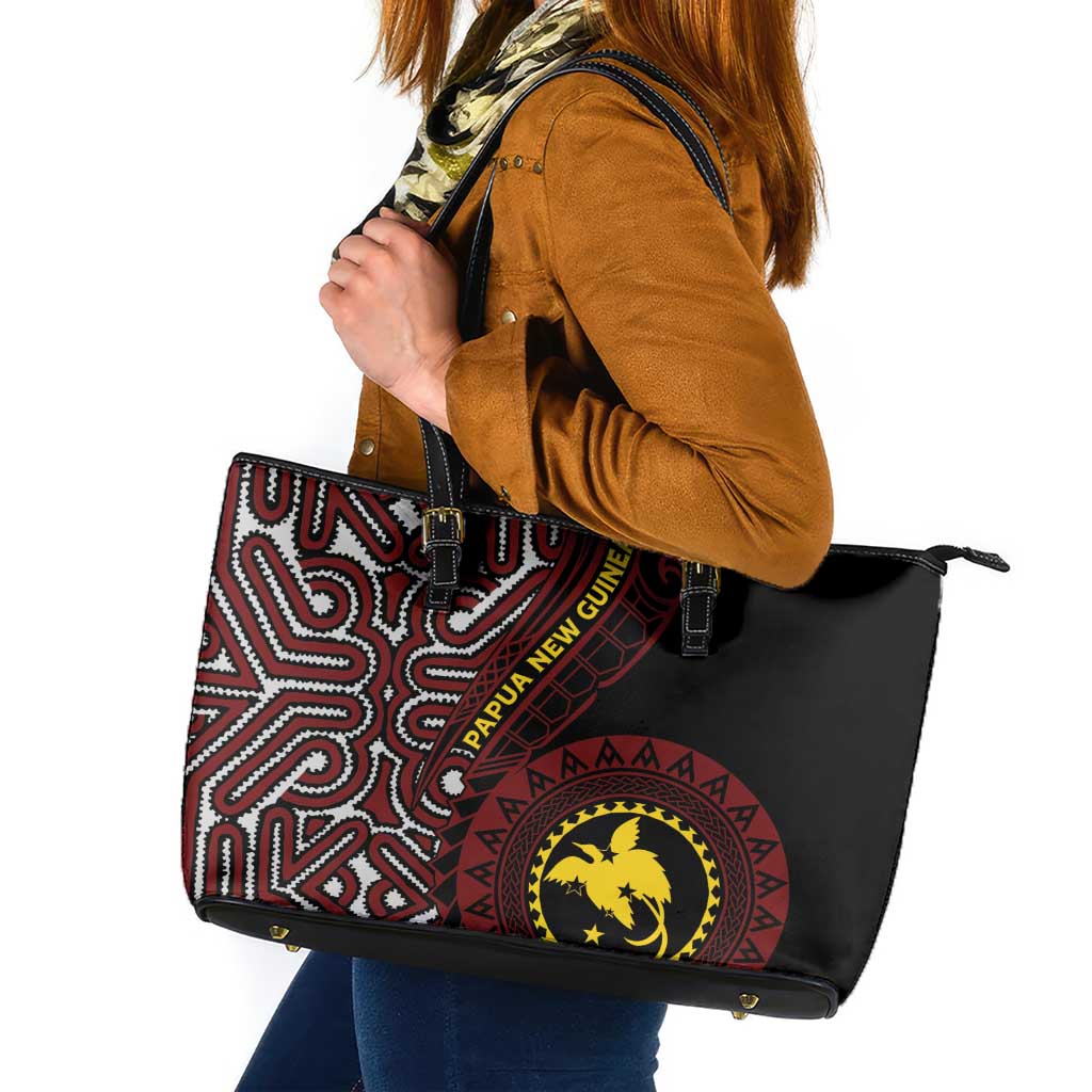 Papua New Guinea Oro Tapa Motif Leather Tote Bag Special LT7 Black - Polynesian Pride
